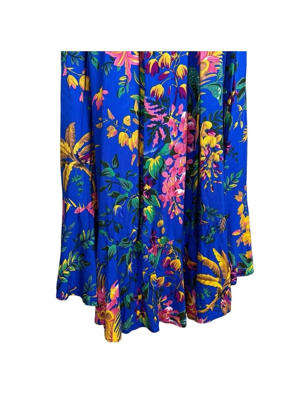 Cynthia Rowley NWT Floral Maxi Skirt Blue Tropical Print Smocked Waist Size Larg - Picture 7 of 9